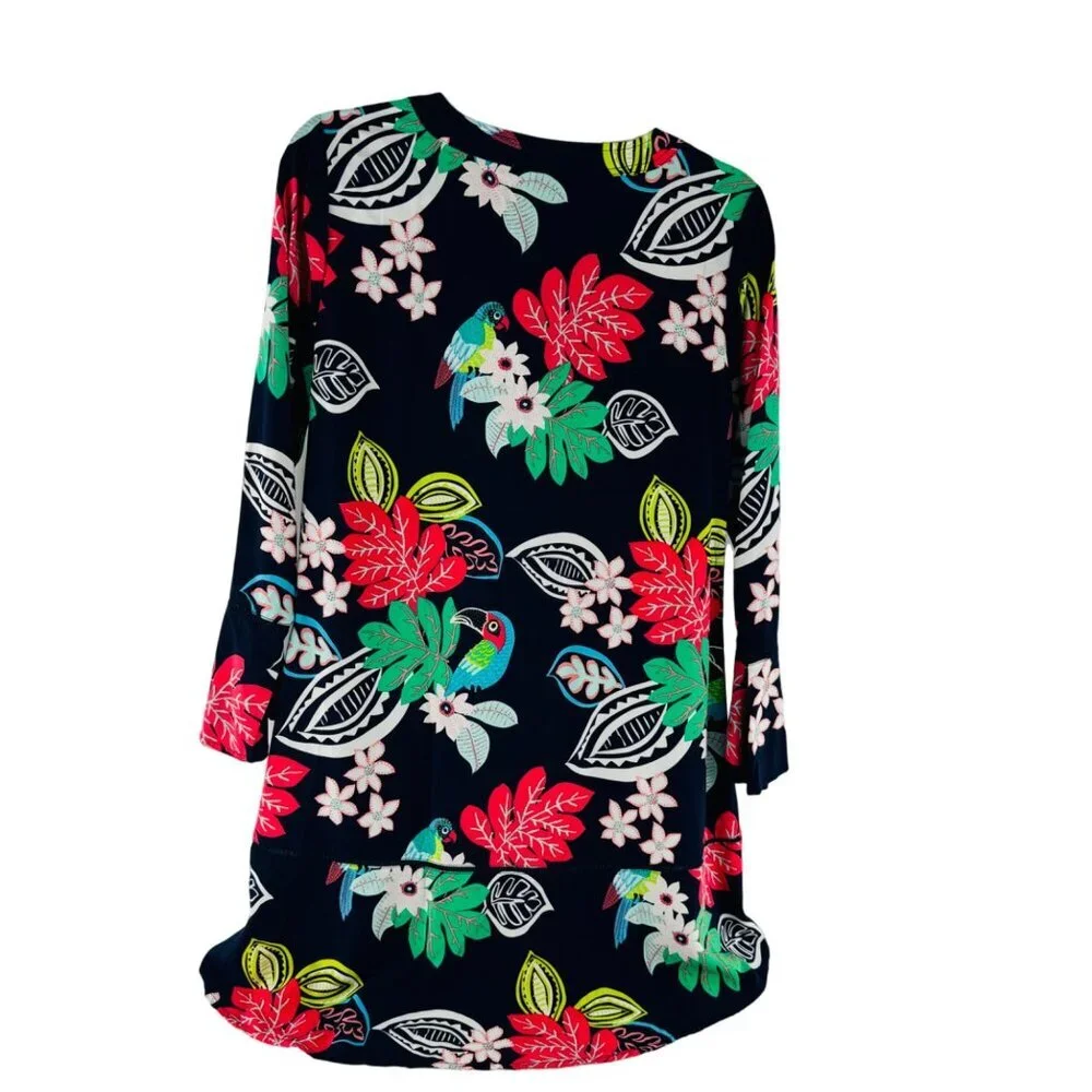 Crown & Ivy Petite‎ Floral Parrot Print Tunic Dress long Sleeve Size PS